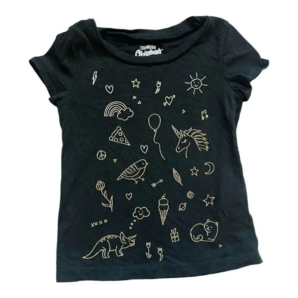 Toddler Girls OshKosh Metallic Print Unicorn Sunshine Cat Tee Shirt - Sz 2T